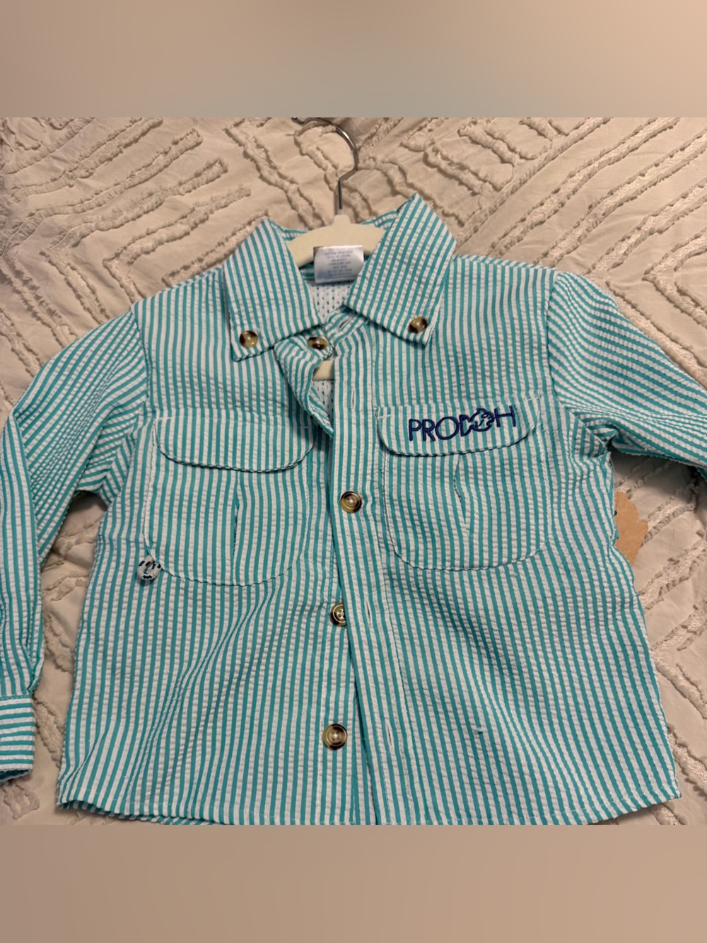 PROOSH Teal & White Striped Button-Up Shirt for Kids